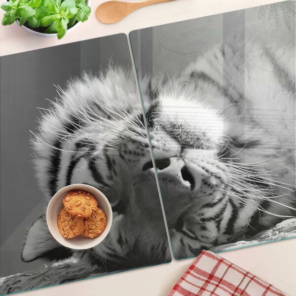 Schneidebrett mit Tiger-Motiv in Schwarzweiß