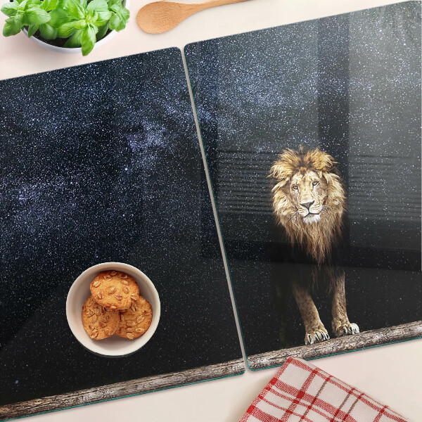 Schneidebrett Glas mit Motiv „Der Löwe und der Himmel voller Sterne“