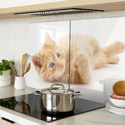 Schneidebrett mit rotem Kätzchen vor weißem Hintergrund