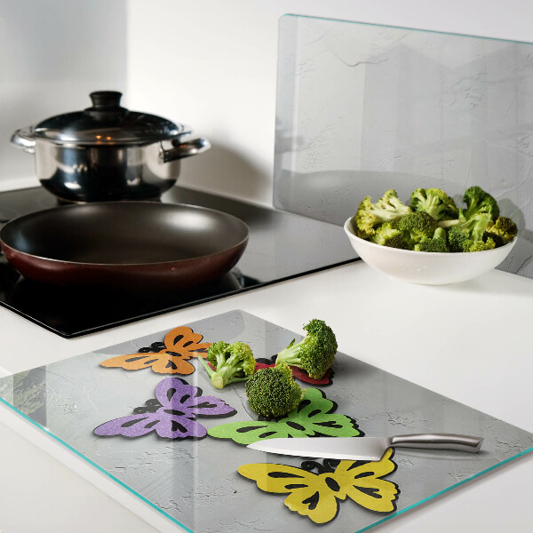 Schneidebrett Glas mit buntem Schmetterlingsmotiv