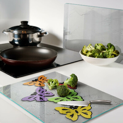 Schneidebrett Glas mit buntem Schmetterlingsmotiv