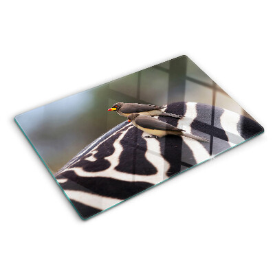 Schneidebrett Glas mit Motiv Vögel auf einem Zebra