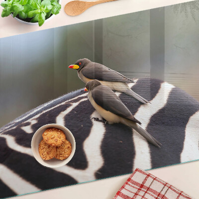 Schneidebrett Glas mit Motiv Vögel auf einem Zebra