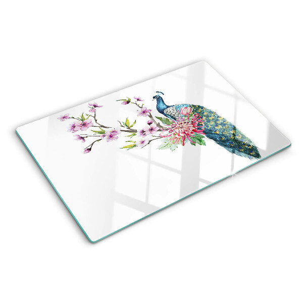 Glas schneidebrett Pfau mit Blumen
