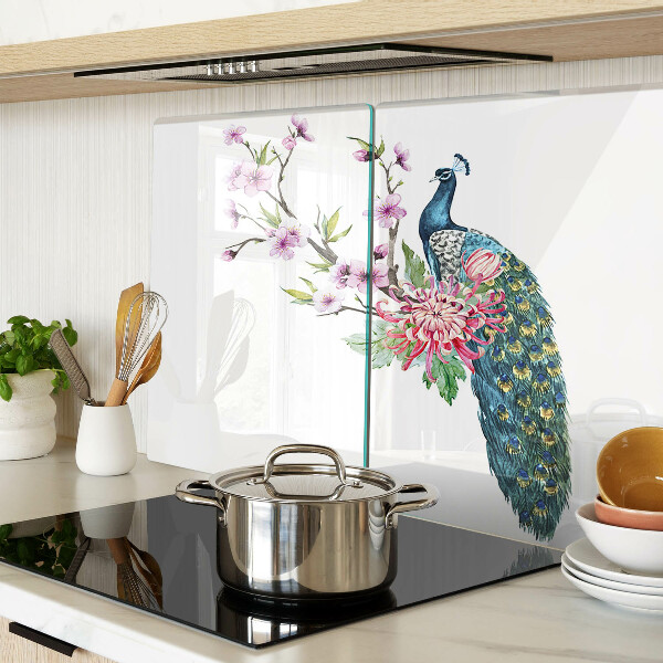 Glas schneidebrett Pfau mit Blumen