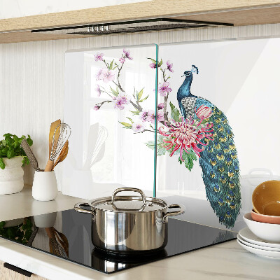 Glas schneidebrett Pfau mit Blumen