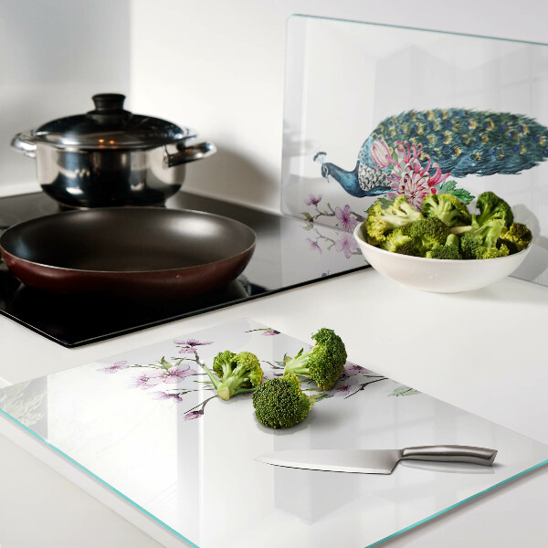 Glas schneidebrett Pfau mit Blumen