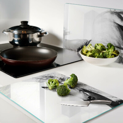 Schneidebrett mit schwarz-weißem Pferdemotiv