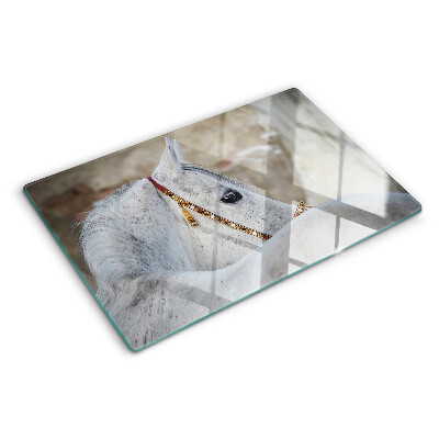 Schneidebrett Glas mit Motiv weißes junges Pferd