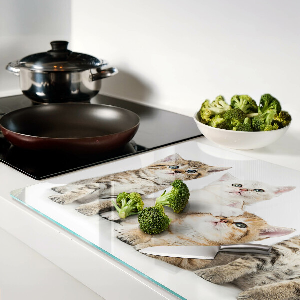 Glas-Schneidebrett mit Motiv 'Eine Schar Kätzchen'