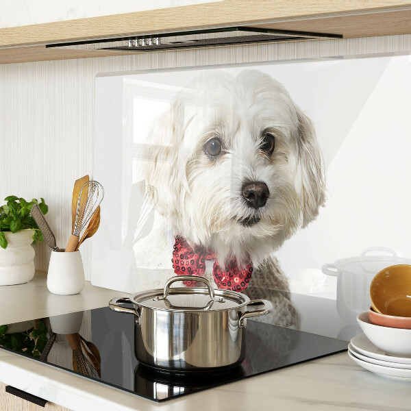 Schneidebrett Glas mit Motiv eines Hundes im Pullover und Schleife