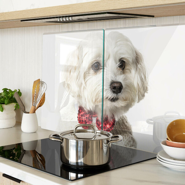 Schneidebrett Glas mit Motiv eines Hundes im Pullover und Schleife