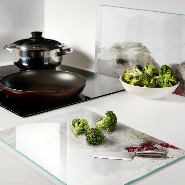 Schneidebrett Glas mit Motiv eines Hundes im Pullover und Schleife