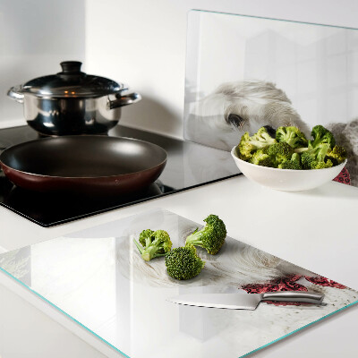 Schneidebrett Glas mit Motiv eines Hundes im Pullover und Schleife