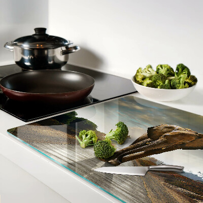 Schneidebrett Glas mit Motiv eines Elefanten auf der Straße bei Sonnenuntergang