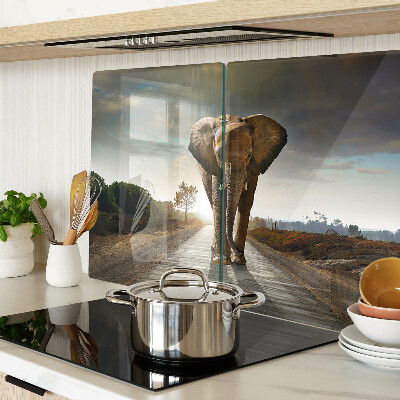 Schneidebrett glas Elefant auf der Straße bei Sonnenuntergang