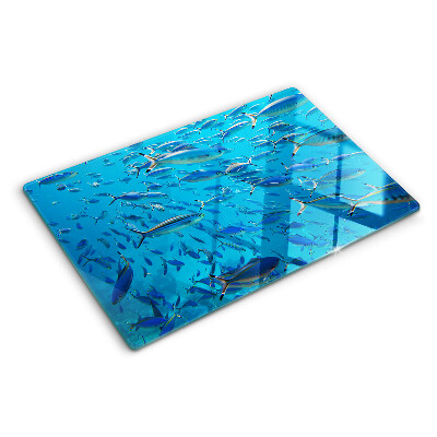 Schneidebrett Ein Fischschwarm in klarem Wasser