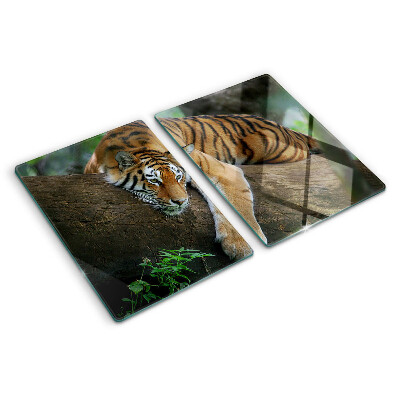 Schneidebrett glas Tiger auf einem Baumstamm