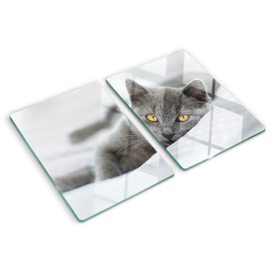 Schneidebrett mit Katzenmotiv und gelben Augen