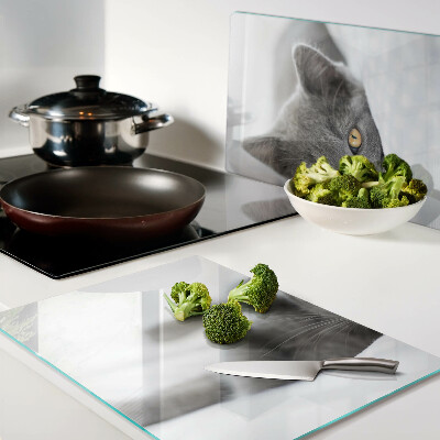 Schneidebrett mit Katzenmotiv und gelben Augen