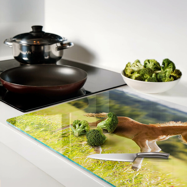 Glas-Schneidebrett mit Motiv Fohlen auf der Wiese