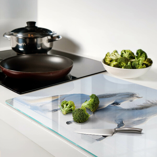 Schneidebrett glas Zwei weiße Pferde im wilden Galopp