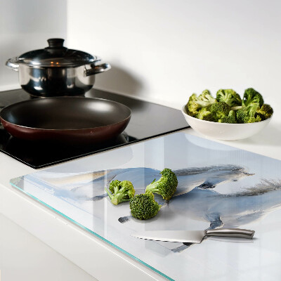 Schneidebrett glas Zwei weiße Pferde im wilden Galopp