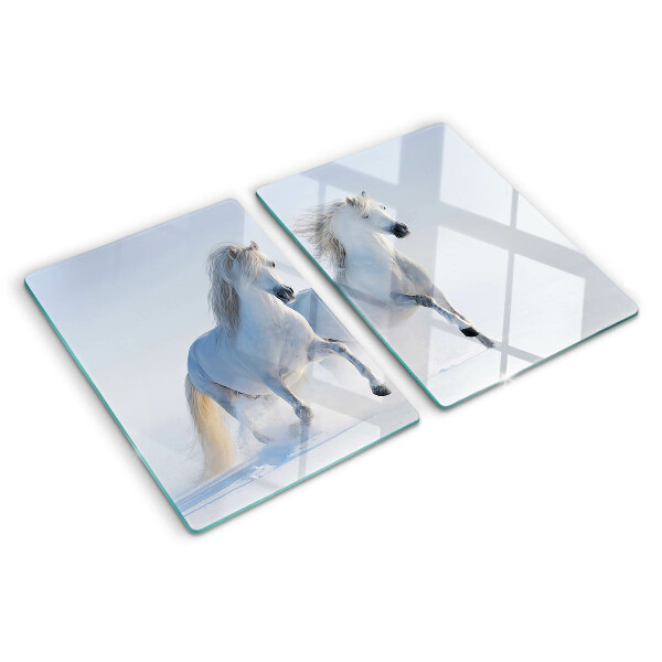 Schneidebrett glas Zwei weiße Pferde im wilden Galopp
