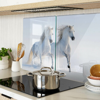 Schneidebrett Glas mit Motiv von zwei weißen Pferden im wilden Galopp