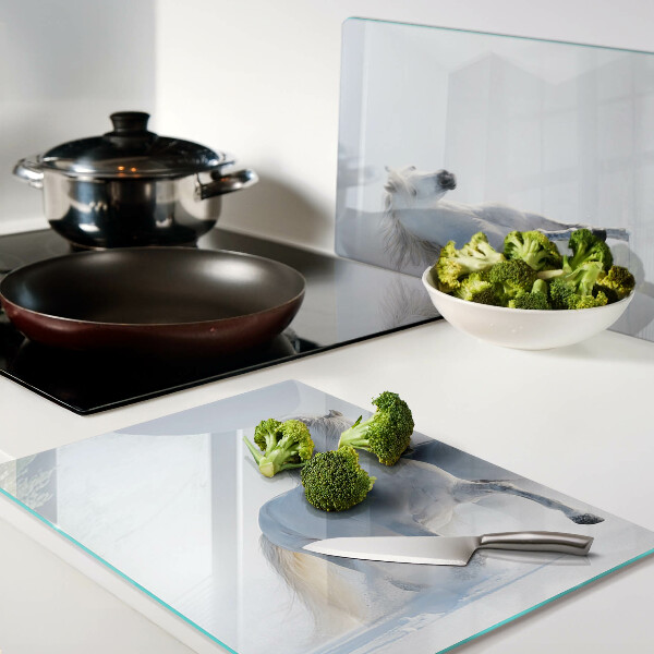 Schneidebrett glas Zwei weiße Pferde im wilden Galopp