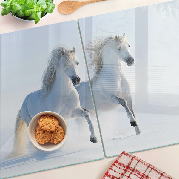Schneidebrett glas Zwei weiße Pferde im wilden Galopp