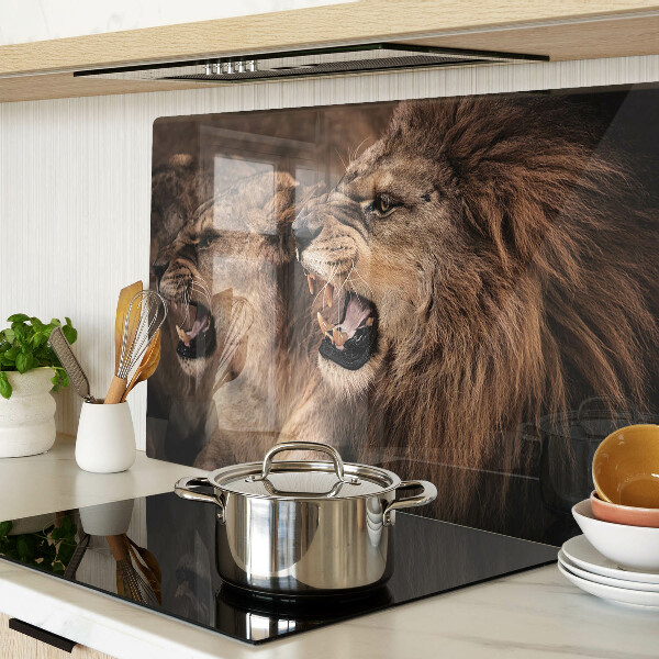 Schneidebrett Glas mit Motiv brüllender Löwen