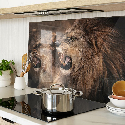 Schneidebrett Glas mit Motiv brüllender Löwen