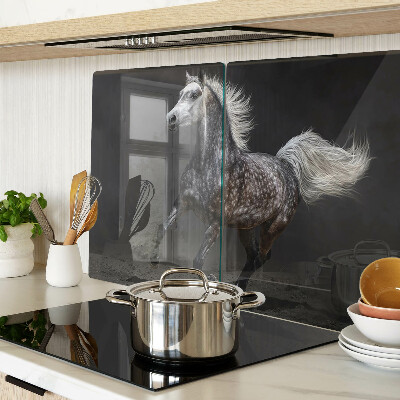 Glas-Schneidebrett mit dem Motiv eines gefleckten Pferdes in Bewegung