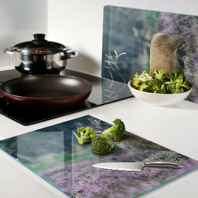 Glas schneidebrett Hirsche in einer Lavendellandschaft