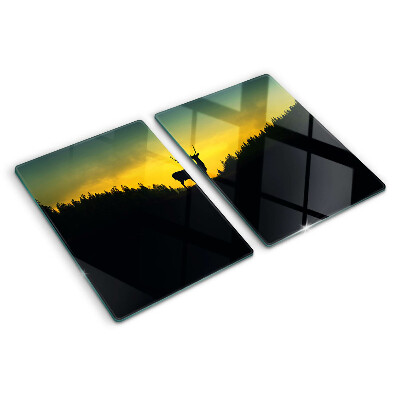 Schneidebrett Hirsche vor der untergehenden Sonne