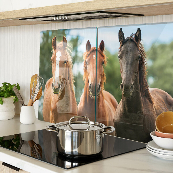 Glas-Schneidebrett mit Pferdemotiv vor Naturlandschaft