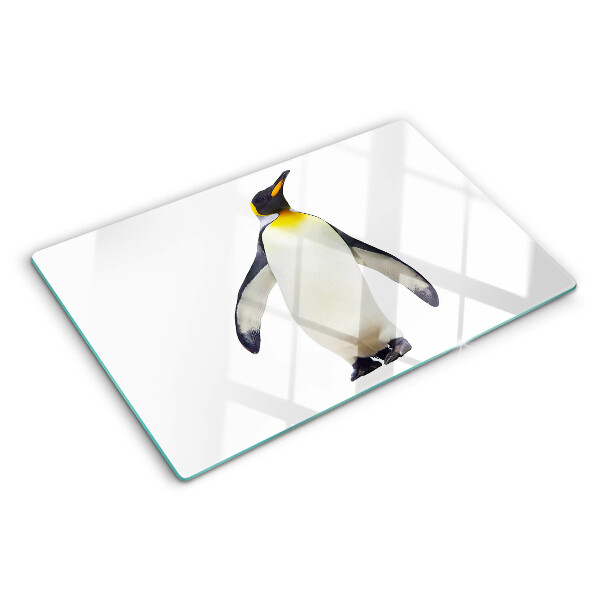 Schneidebrett Glas mit Motiv eines Pinguins auf dem Eis
