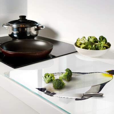 Schneidebrett Glas mit Motiv eines Pinguins auf dem Eis