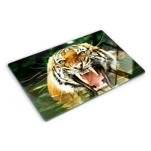 Glas schneidebrett Tiger im Angriff