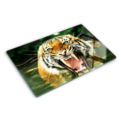 Glas schneidebrett Tiger im Angriff