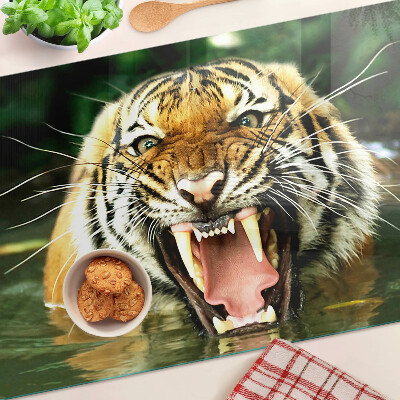 Glas schneidebrett Tiger im Angriff
