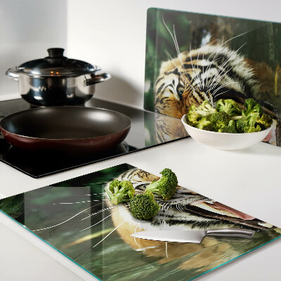 Glas schneidebrett Tiger im Angriff