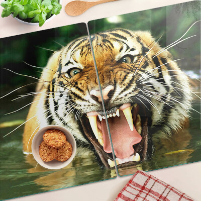 Glas schneidebrett Tiger im Angriff