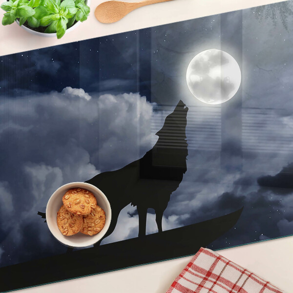 Schneidebrett mit Motiv „Wolf im Mondlicht