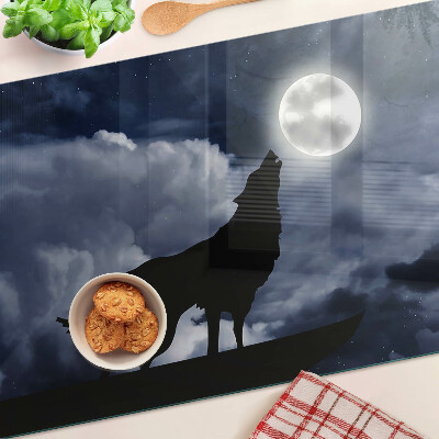 Schneidebrett mit Motiv „Wolf im Mondlicht