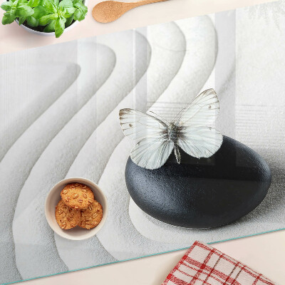 Schneidebrett glas Schmetterlingsmotiv auf Stein