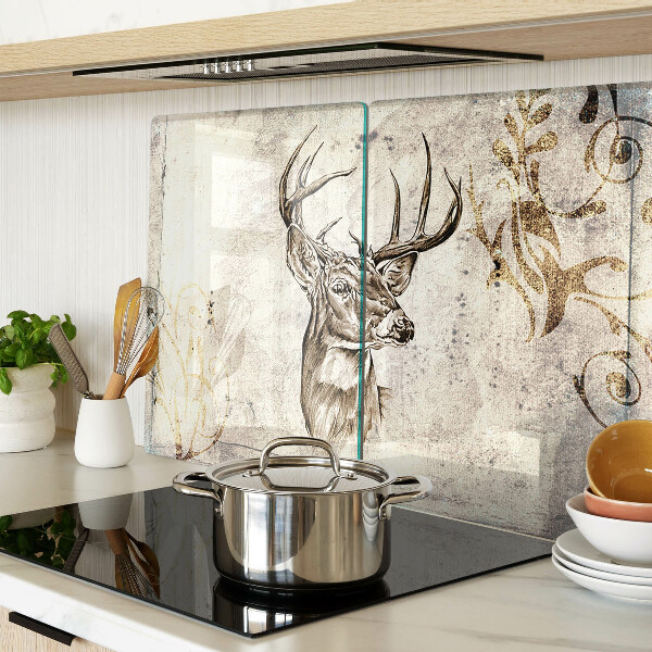 Glas-Schneidebrett mit Motiv eines Hirsches mit Geweih