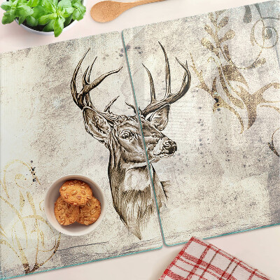 Glas-Schneidebrett mit Motiv eines Hirsches mit Geweih