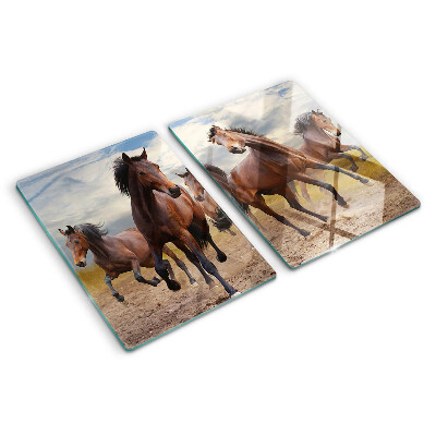 Schneidebrett mit Motiv von auf der Weide laufenden Pferden
